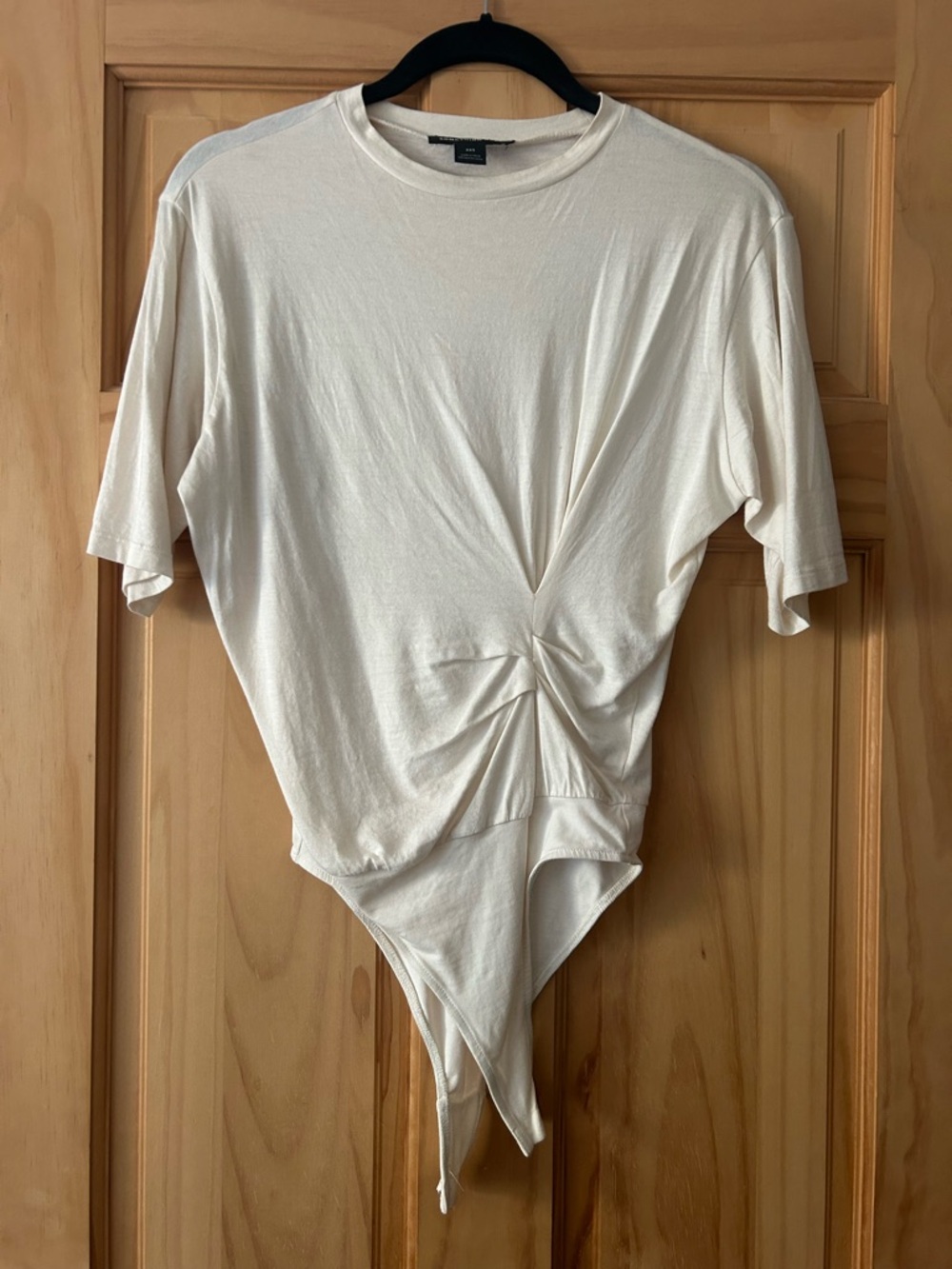 BARELY WORN Something Navy Twist-Front Cream Bodysuit. Size XXS